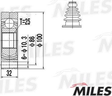 Miles GA10011 - Шарнірний комплект, ШРУС, приводний вал autocars.com.ua