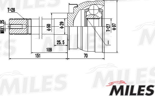 Miles GA10020 - Шарнірний комплект, ШРУС, приводний вал autocars.com.ua