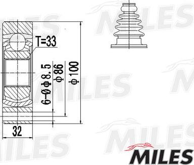 Miles GA10034 - Шарнірний комплект, ШРУС, приводний вал autocars.com.ua