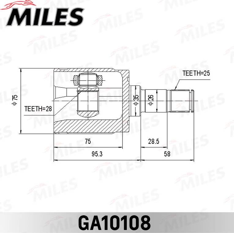 Miles GA10108 - Шарнірний комплект, ШРУС, приводний вал autocars.com.ua