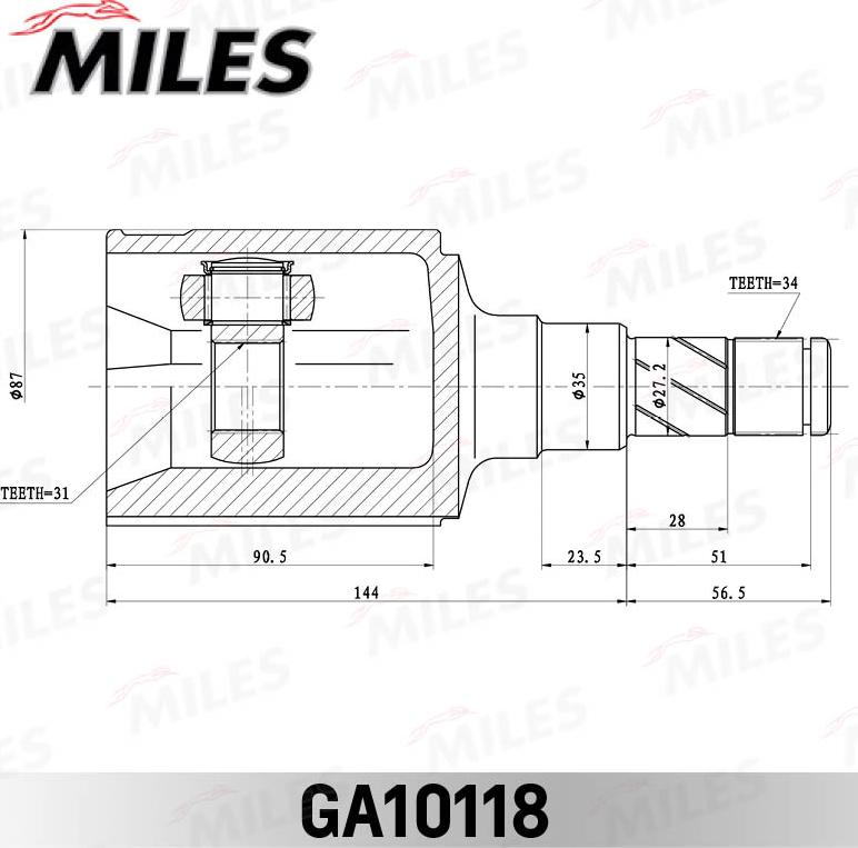 Miles GA10118 - Шарнірний комплект, ШРУС, приводний вал autocars.com.ua