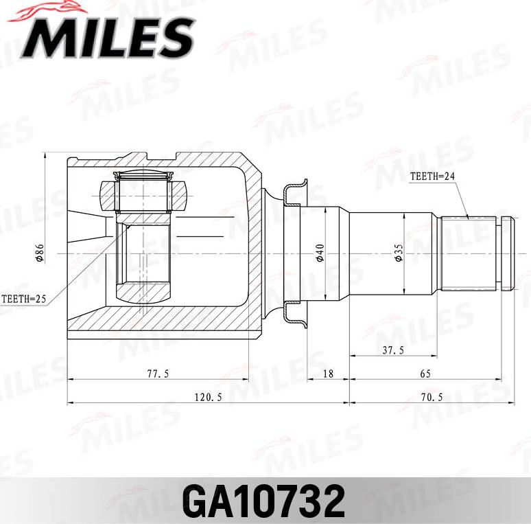 Miles GA10732 - Шарнірний комплект, ШРУС, приводний вал autocars.com.ua