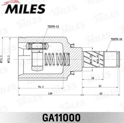 Miles GA11000 - Шарнирный комплект, ШРУС, приводной вал avtokuzovplus.com.ua