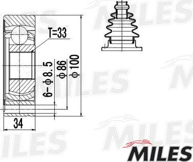 Miles GA11005 - Шарнирный комплект, ШРУС, приводной вал avtokuzovplus.com.ua