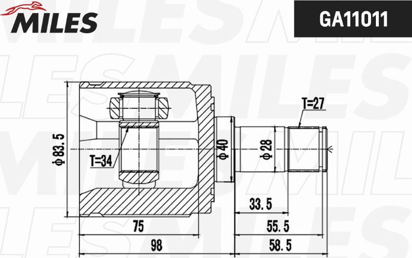 Miles GA11011 - Шарнірний комплект, ШРУС, приводний вал autocars.com.ua