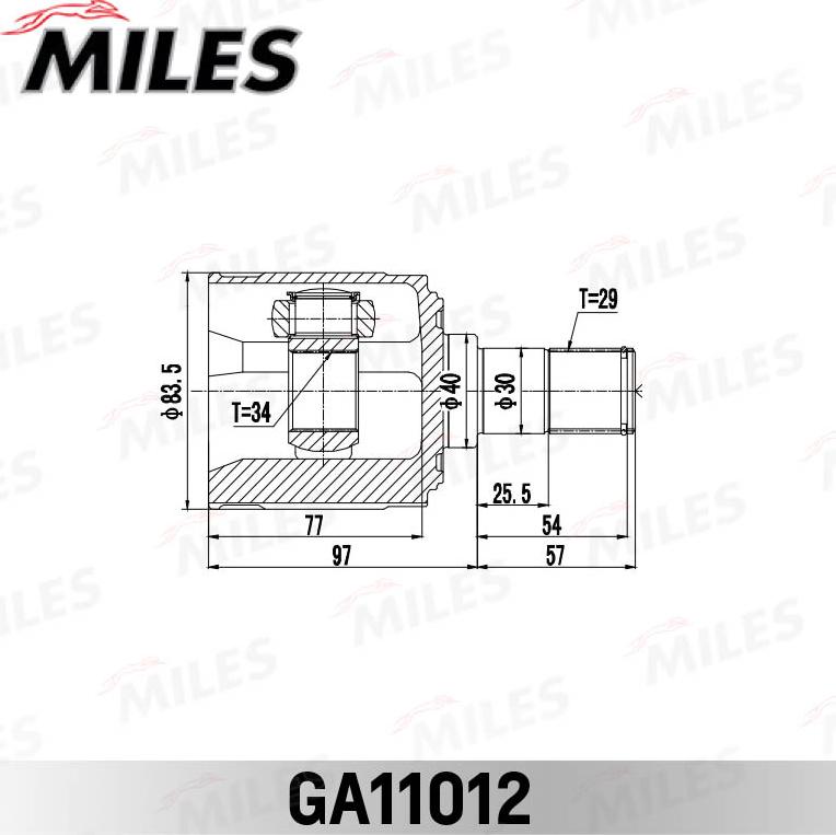 Miles GA11012 - Шарнірний комплект, ШРУС, приводний вал autocars.com.ua