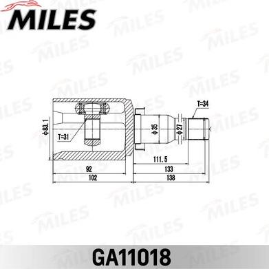 Miles GA11018 - Шарнірний комплект, ШРУС, приводний вал autocars.com.ua