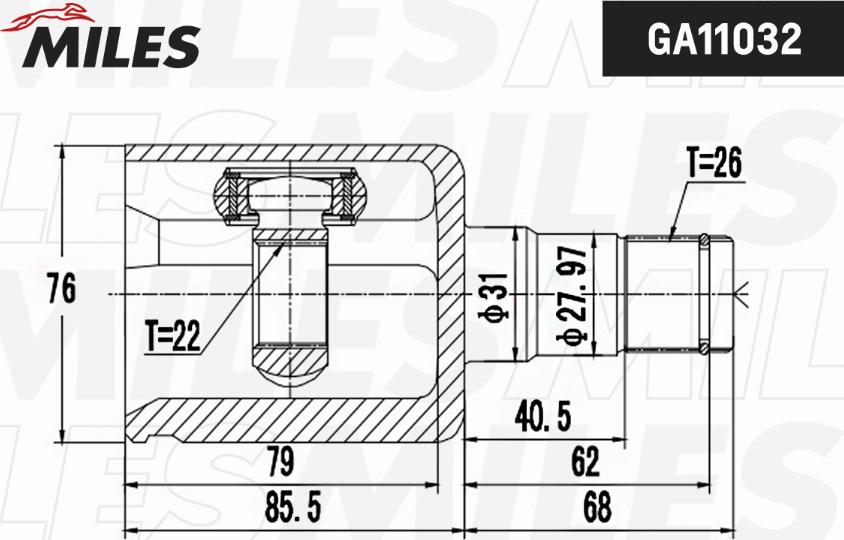 Miles GA11032 - Шарнірний комплект, ШРУС, приводний вал autocars.com.ua
