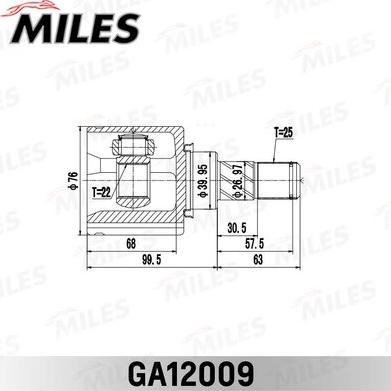 Miles GA12009 - Шарнирный комплект, ШРУС, приводной вал avtokuzovplus.com.ua