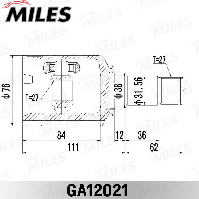 Miles GA12021 - Шарнирный комплект, ШРУС, приводной вал avtokuzovplus.com.ua