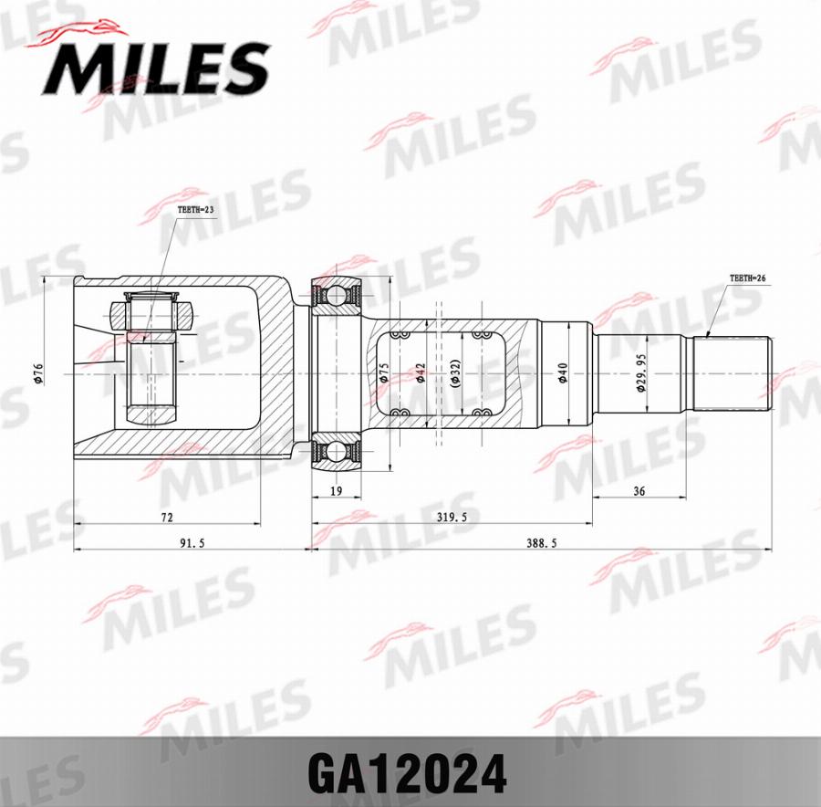 Miles GA12024 - Шарнірний комплект, ШРУС, приводний вал autocars.com.ua