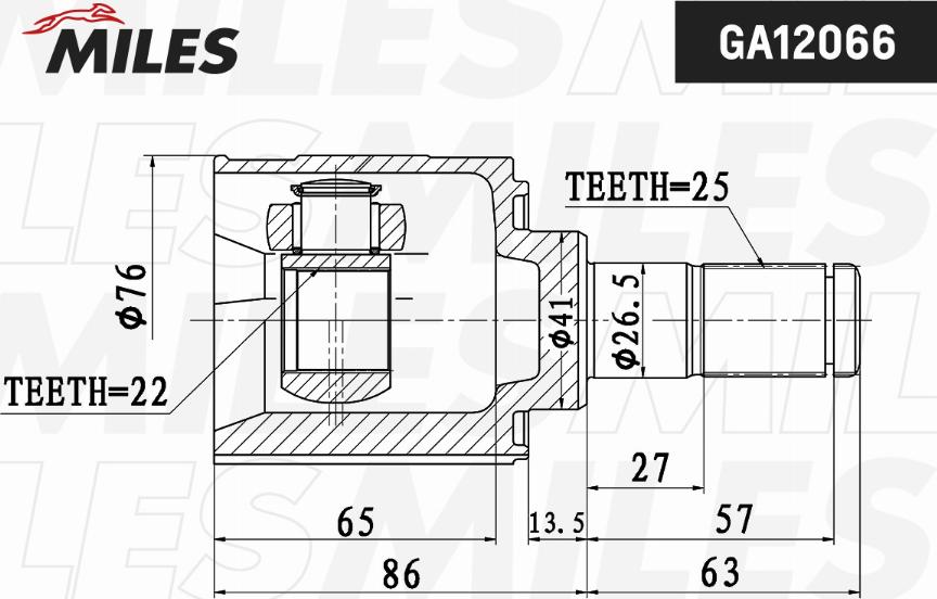 Miles GA12066 - Шарнирный комплект, ШРУС, приводной вал avtokuzovplus.com.ua