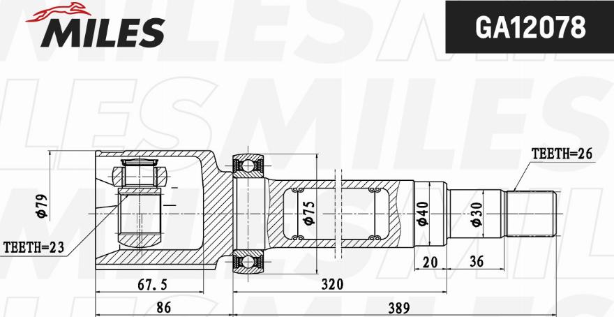 Miles GA12078 - Шарнир, ШРУС, приводной вал avtokuzovplus.com.ua