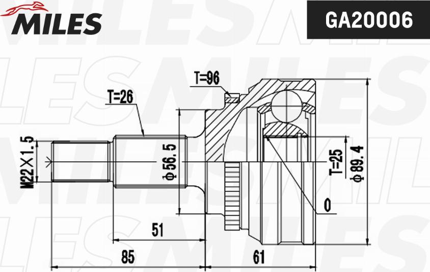 Miles GA20006 - Шарнірний комплект, ШРУС, приводний вал autocars.com.ua