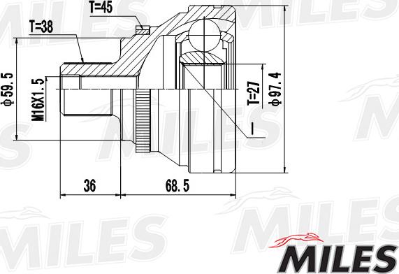 Miles GA20008 - Шарнирный комплект, ШРУС, приводной вал avtokuzovplus.com.ua