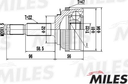 Miles GA20049 - Шарнирный комплект, ШРУС, приводной вал avtokuzovplus.com.ua