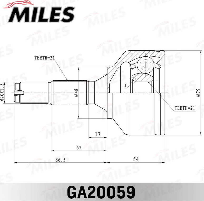 Miles GA20059 - Шарнирный комплект, ШРУС, приводной вал avtokuzovplus.com.ua
