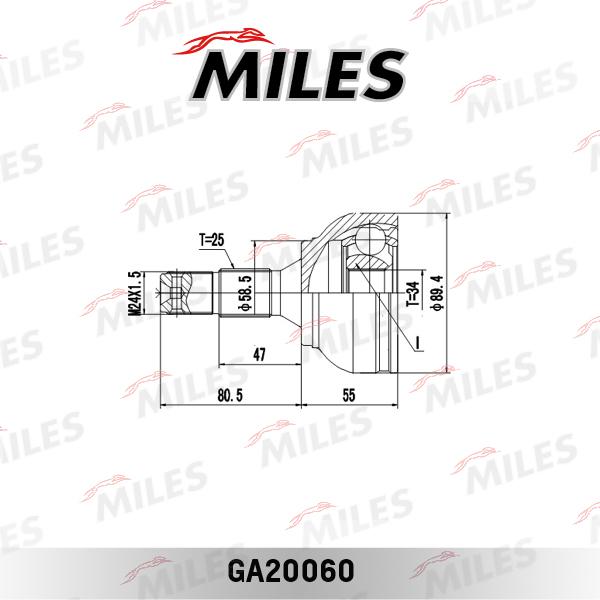 Miles GA20060 - Шарнирный комплект, ШРУС, приводной вал avtokuzovplus.com.ua