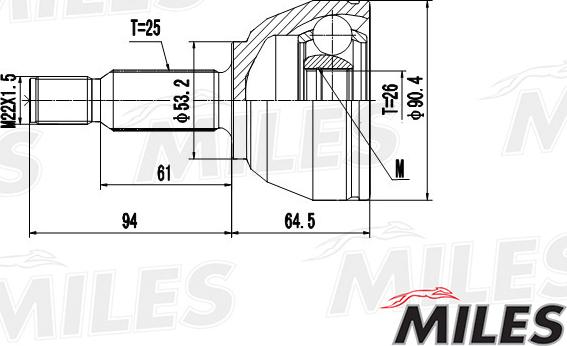 Miles GA20122 - Шарнирный комплект, ШРУС, приводной вал avtokuzovplus.com.ua