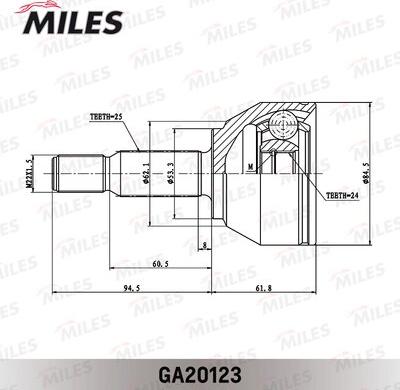 Miles GA20123 - Шарнирный комплект, ШРУС, приводной вал avtokuzovplus.com.ua