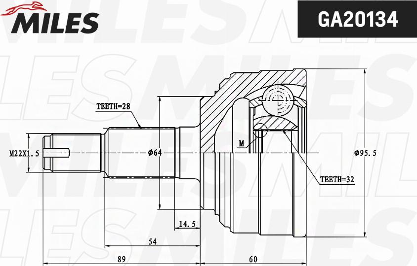Miles GA20134 - Шарнірний комплект, ШРУС, приводний вал autocars.com.ua