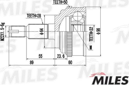 Miles GA20155 - Шарнірний комплект, ШРУС, приводний вал autocars.com.ua