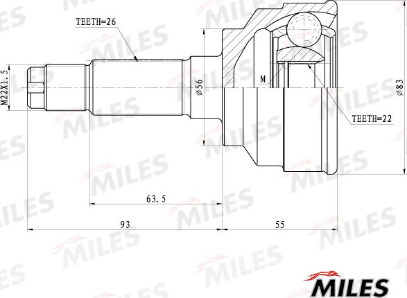 Miles GA20191 - Шарнірний комплект, ШРУС, приводний вал autocars.com.ua