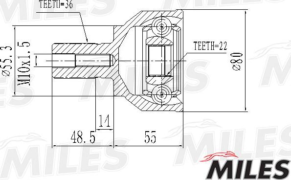 Miles GA20208 - Шарнирный комплект, ШРУС, приводной вал avtokuzovplus.com.ua