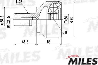 Miles GA20209 - Шарнирный комплект, ШРУС, приводной вал avtokuzovplus.com.ua