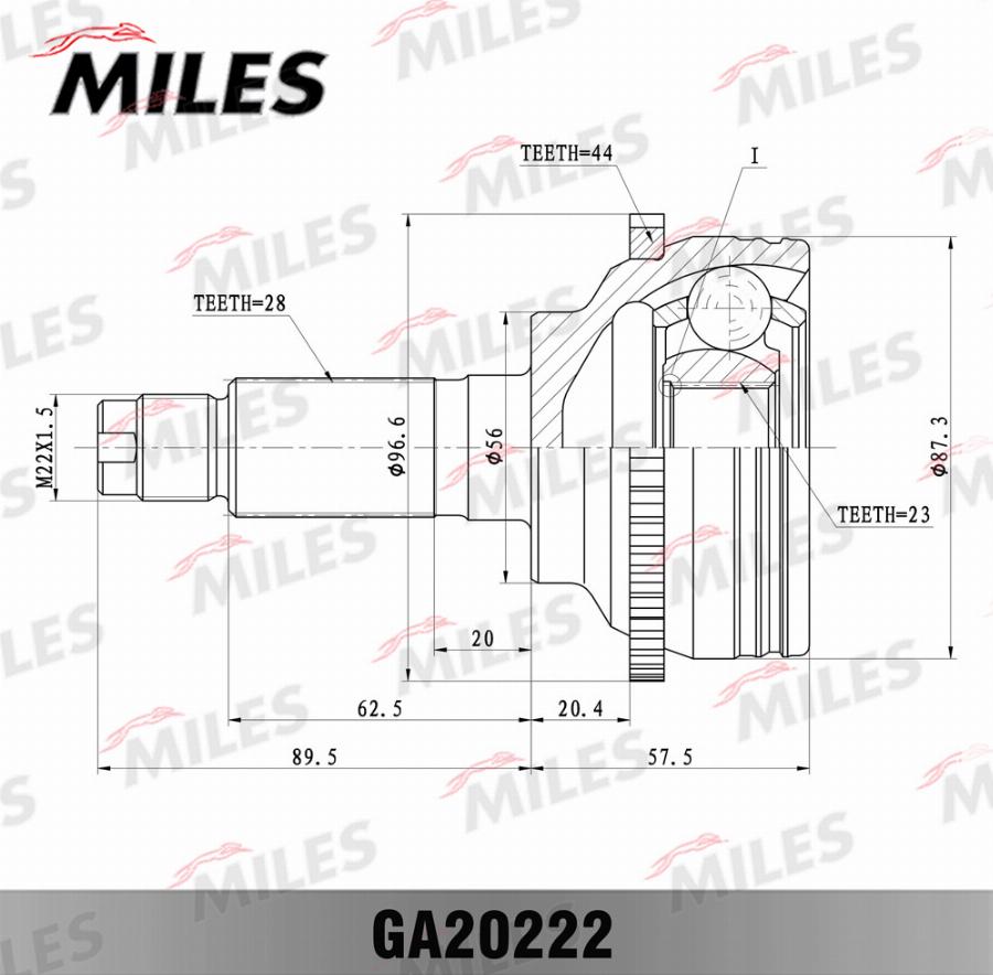 Miles GA20222 - Шарнирный комплект, ШРУС, приводной вал avtokuzovplus.com.ua