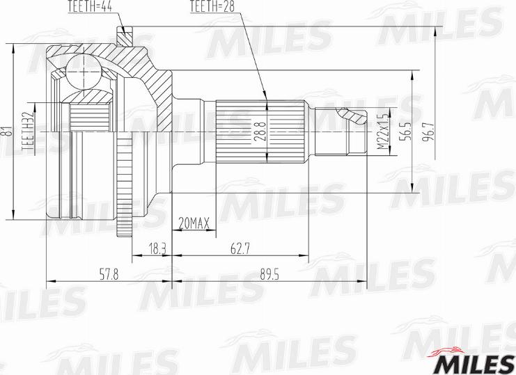 Miles GA20223 - Шарнирный комплект, ШРУС, приводной вал avtokuzovplus.com.ua