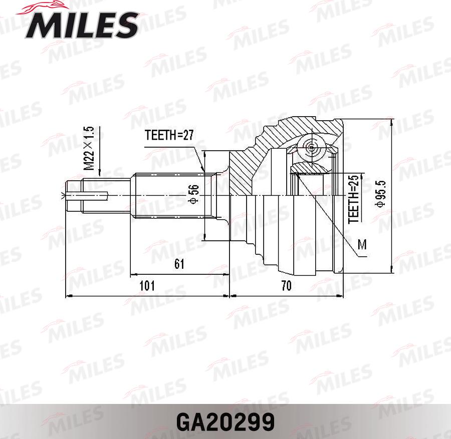 Miles GA20299 - Шарнірний комплект, ШРУС, приводний вал autocars.com.ua