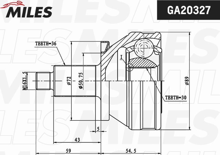 Miles GA20327 - Шарнірний комплект, ШРУС, приводний вал autocars.com.ua