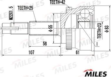 Miles GA20332 - Шарнирный комплект, ШРУС, приводной вал avtokuzovplus.com.ua