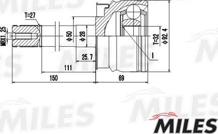 Miles GA20339 - Шарнірний комплект, ШРУС, приводний вал autocars.com.ua