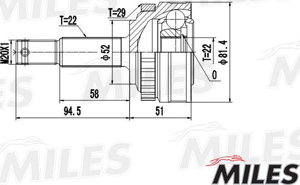 Miles GA20348 - Шарнірний комплект, ШРУС, приводний вал autocars.com.ua