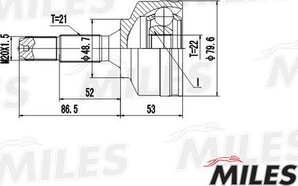 Miles GA20370 - Шарнирный комплект, ШРУС, приводной вал avtokuzovplus.com.ua