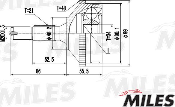 Miles GA20372 - Шарнірний комплект, ШРУС, приводний вал autocars.com.ua