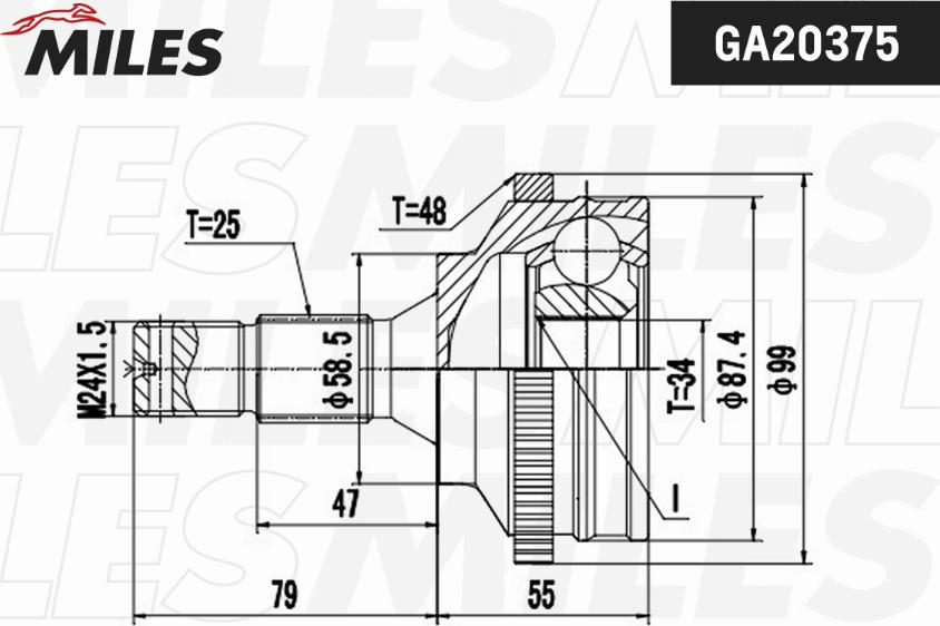 Miles GA20375 - Шарнірний комплект, ШРУС, приводний вал autocars.com.ua