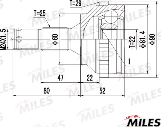 Miles GA20384 - Шарнірний комплект, ШРУС, приводний вал autocars.com.ua