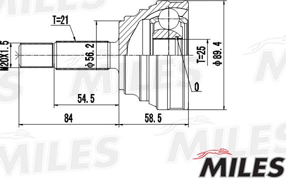 Miles GA20385 - Шарнирный комплект, ШРУС, приводной вал avtokuzovplus.com.ua