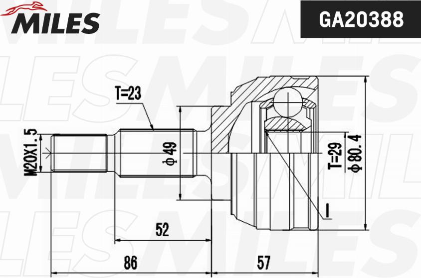 Miles GA20388 - Шарнірний комплект, ШРУС, приводний вал autocars.com.ua