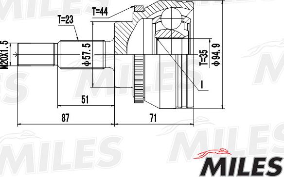 Miles GA20402 - Шарнирный комплект, ШРУС, приводной вал avtokuzovplus.com.ua