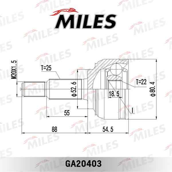 Miles GA20403 - Шарнірний комплект, ШРУС, приводний вал autocars.com.ua