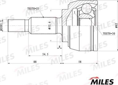 Miles GA20404 - Шарнирный комплект, ШРУС, приводной вал avtokuzovplus.com.ua