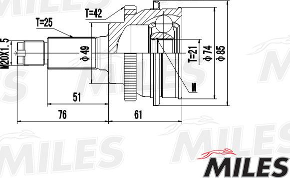 Miles GA20429 - Шарнірний комплект, ШРУС, приводний вал autocars.com.ua