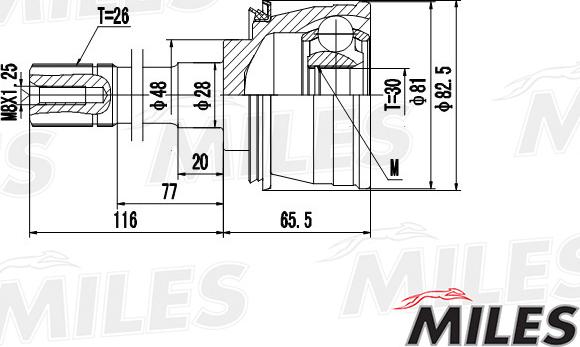 Miles GA20447 - Шарнирный комплект, ШРУС, приводной вал avtokuzovplus.com.ua