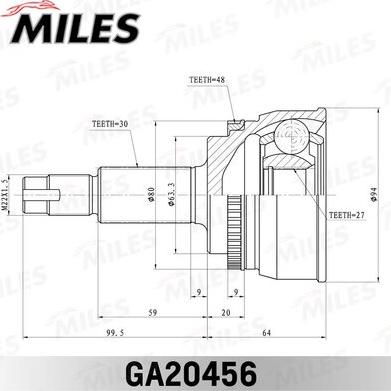 Miles GA20456 - Шарнирный комплект, ШРУС, приводной вал avtokuzovplus.com.ua