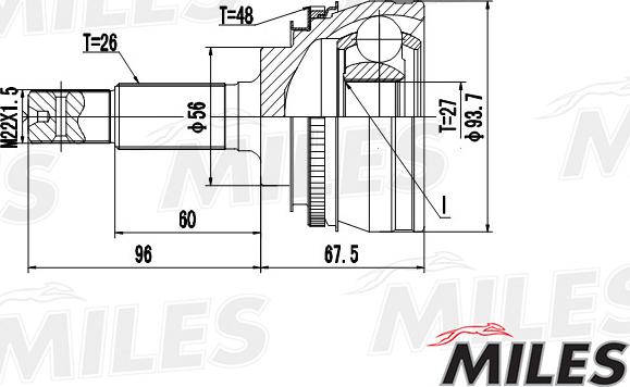 Miles GA20458 - Шарнірний комплект, ШРУС, приводний вал autocars.com.ua