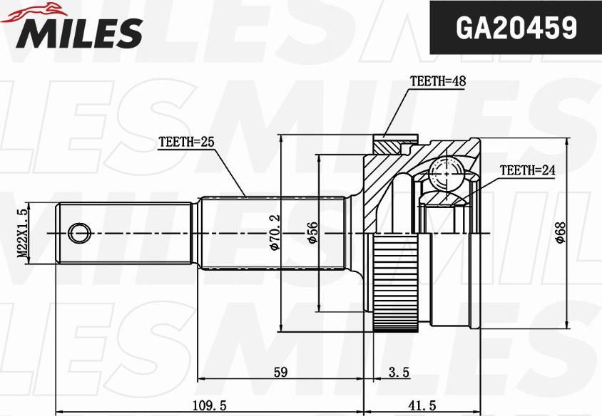 Miles GA20459 - Шарнирный комплект, ШРУС, приводной вал avtokuzovplus.com.ua